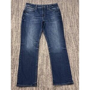 BKE Jeans Mens 34x30 Blue Jake Straight Buckle Faded Denim Embroidered Stretch
